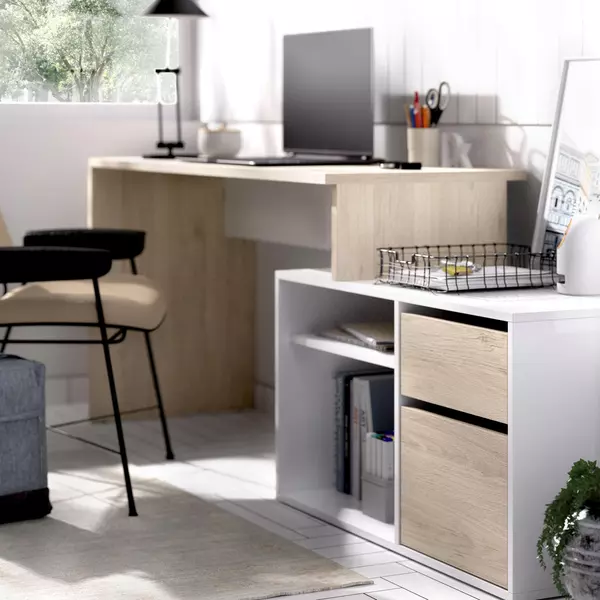 Design íróasztal Rox fényes fehér, tölgyfa