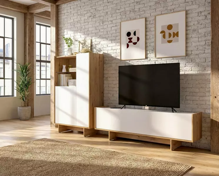 TV asztal fehér, tölgy Ka