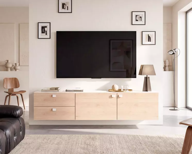 XL Sophia falra szerelhető TV-szekrény, tölgy, fehér