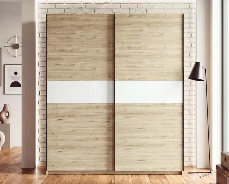 120 cm-es tolóajtós ruhásszekrény, tölgy / fehér Barcelo II