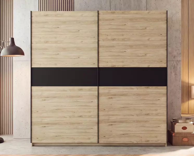 150 cm-es tolóajtós szekrény, antracit / Barcelo II tölgy